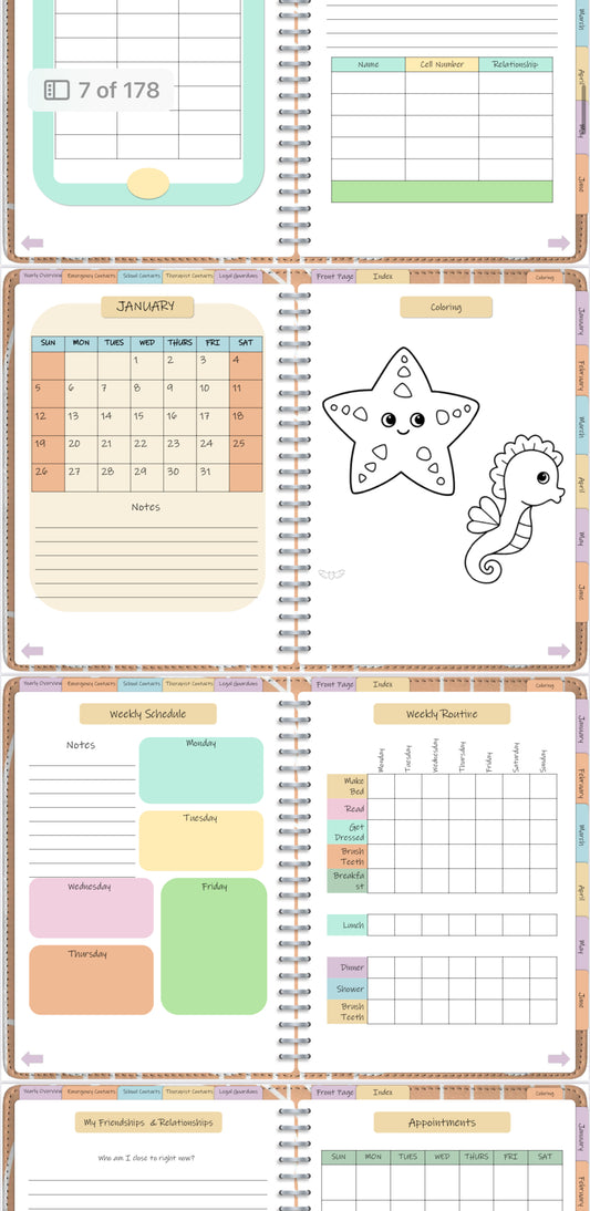 Autism Planner/Journal/Coloring Book for child With parent Planner/Journal Over 1000 print outs in PNG & PDF for Customization. Over 50 Feelings Flash Cards, Stickers, Banners & Book Covers.